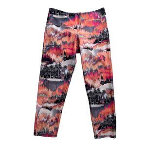 Onzie Charley Neon Orange Yoga Boho Watercolor Palm Tree Crop Leggings Size XS